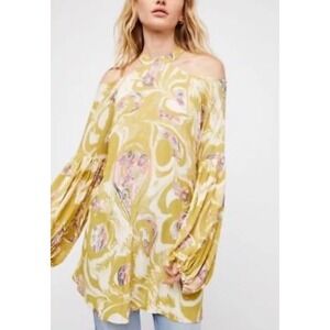 Free People‎ Drift Away Tunic Chartreuse Dress Size L NWT